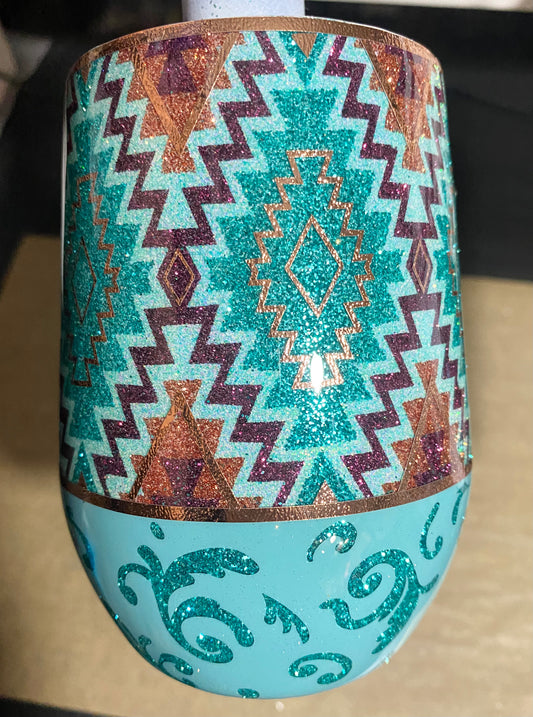 Aztec w/ Peekaboo Glitter Custom Wine Tumbler