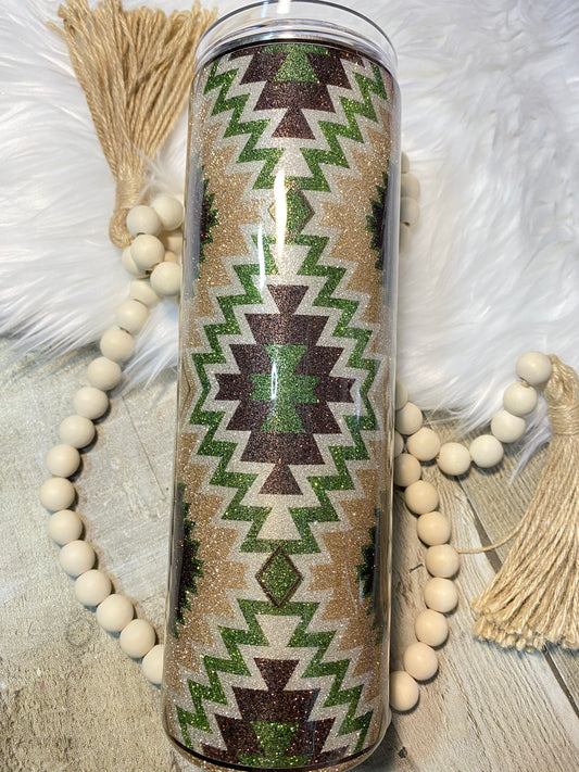 Custom Southwestern Aztec Glitter Tumbler