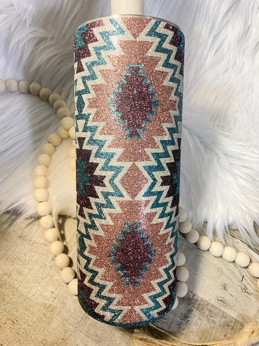 Custom Southwestern Aztec Glitter Tumbler